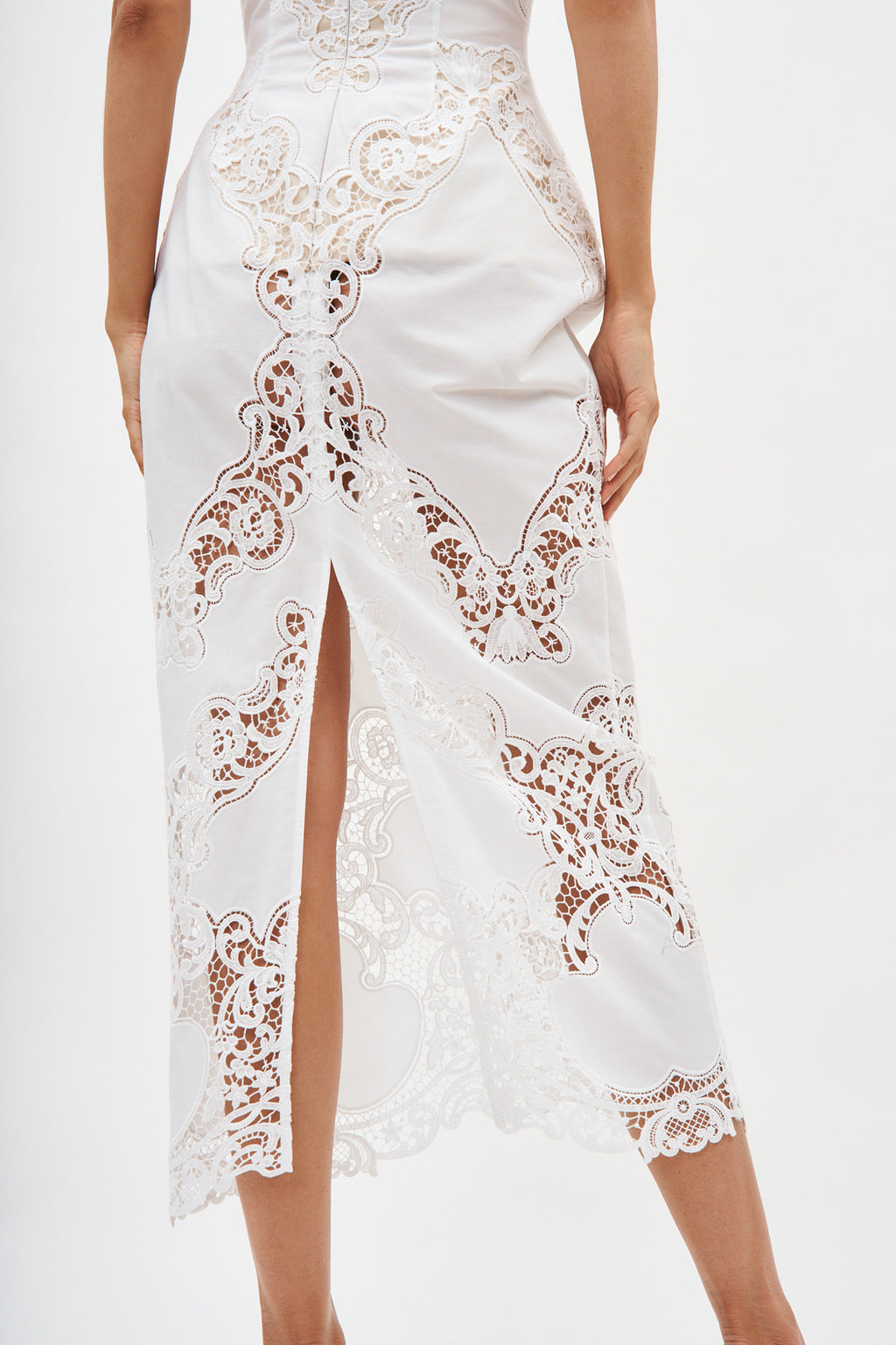 Strapless Hourglass Lace Corset White Midi Dress
