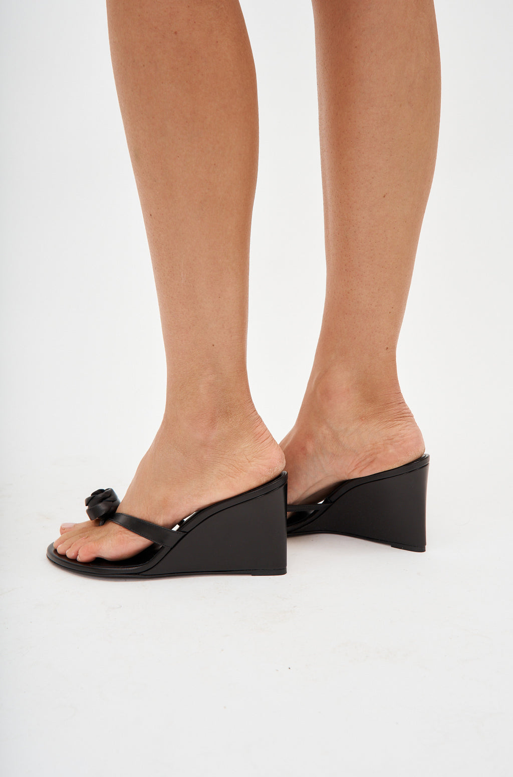 Leather Wedge Black Sandals