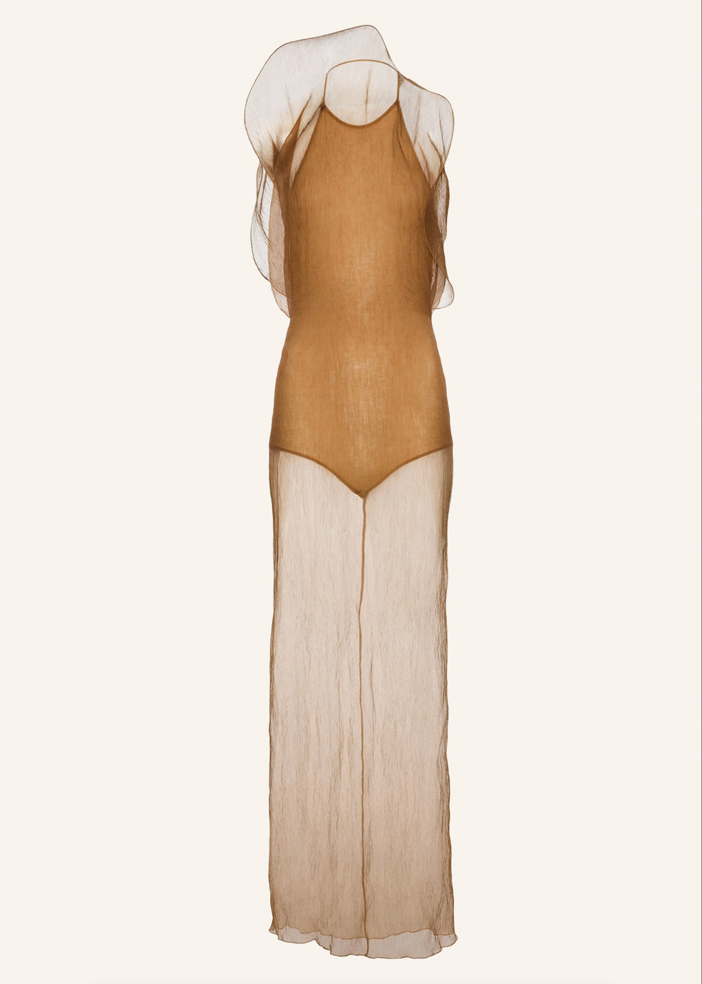 Sheer Silk Overlay Beige Dress