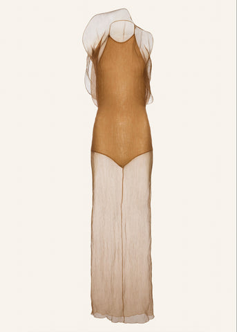 Sheer Silk Overlay Beige Dress