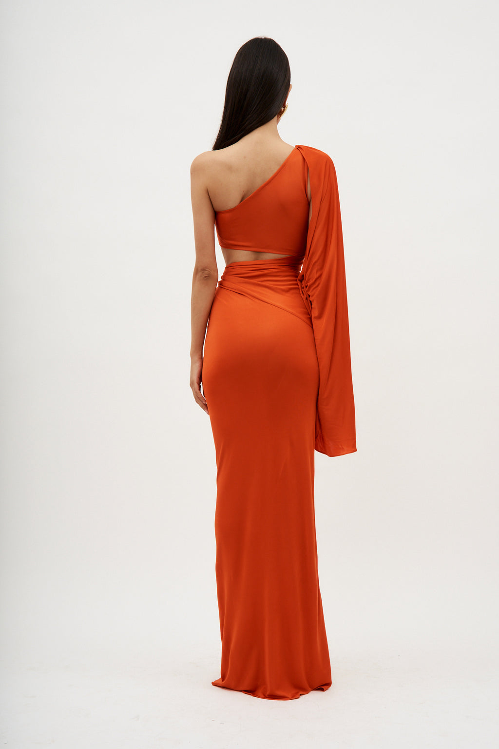 Asymmetric One Sleeve Orange Cut Out Dress - Désordre Boutique