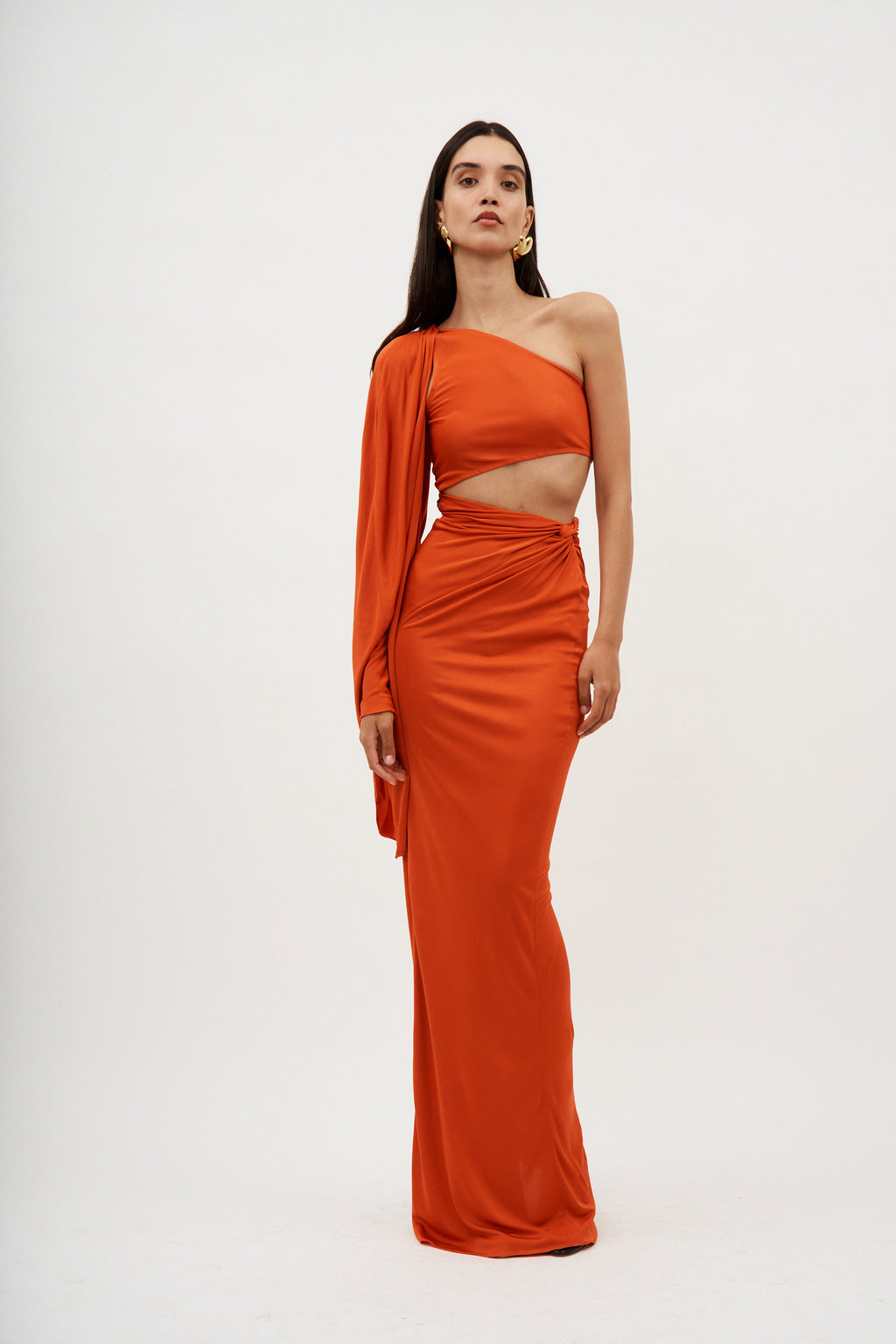 Asymmetric One Sleeve Orange Cut Out Dress - Désordre Boutique