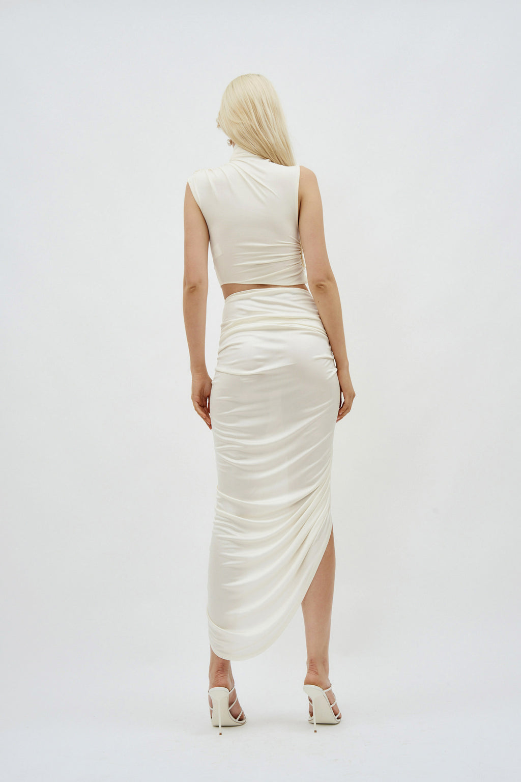 Asymmetric Ruched White Skirt - Désordre Boutique