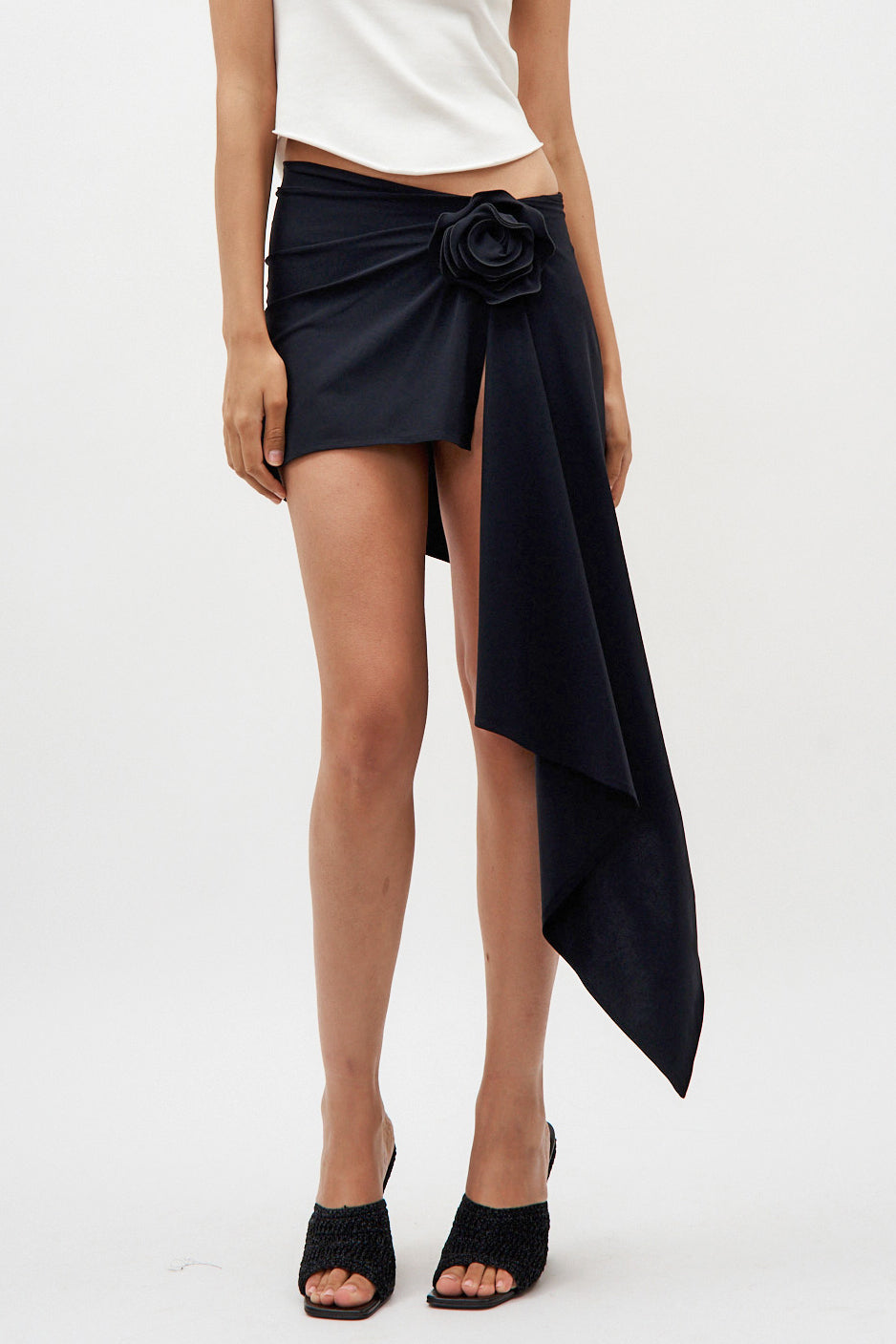 Asymmetrical Draped Black Swim Skirt - Désordre Boutique