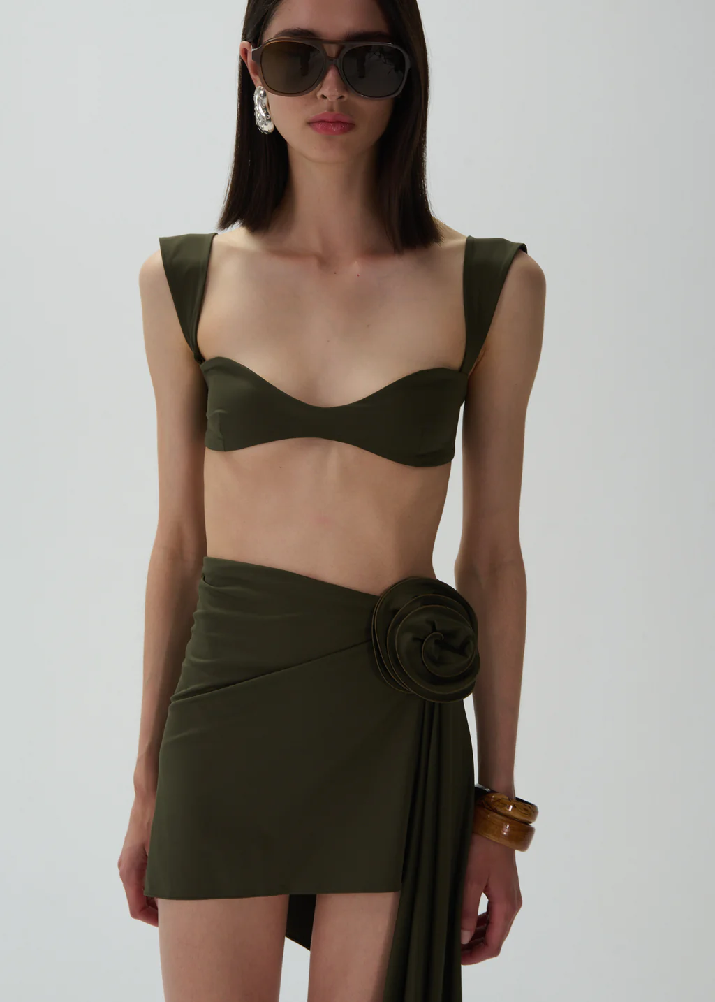 Asymmetrical Draped Khaki Swim Skirt - Désordre Boutique