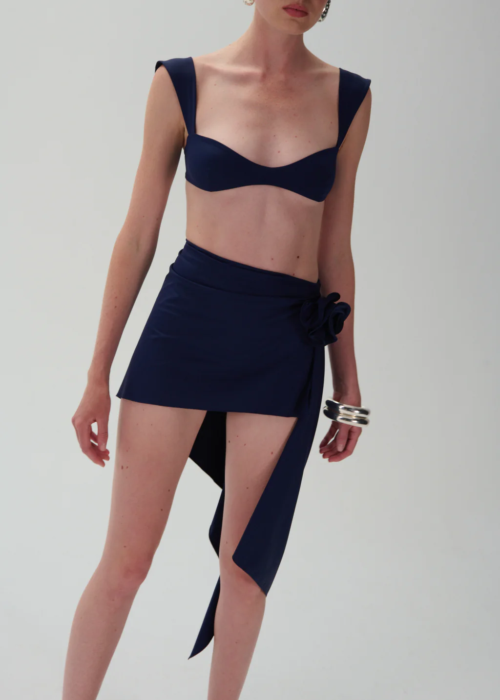 Asymmetrical Draped Navy Swim Skirt - Désordre Boutique