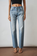 Aya Muse straight jeans in XXS fit, denim pants featuring a classic cut with visible stitching and five-pocket design.