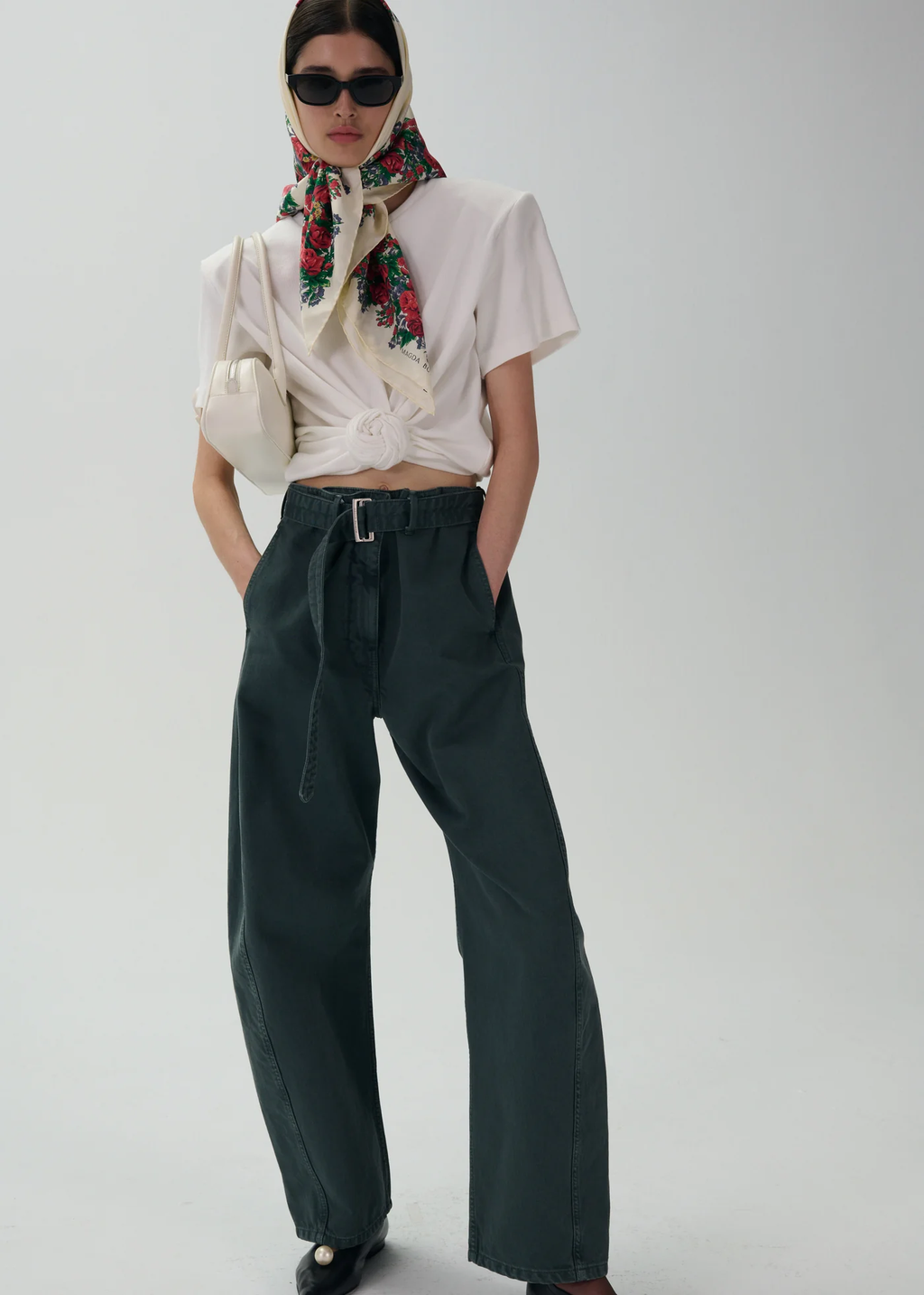 Belted Loose Fit Green Denim Pants - Désordre Boutique