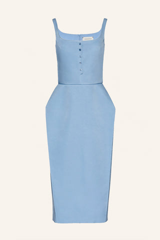 Round Neck Midi Blue Dress