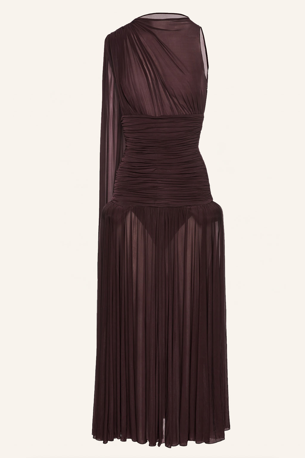 Sheer Draped Midi Bordeaux Dress