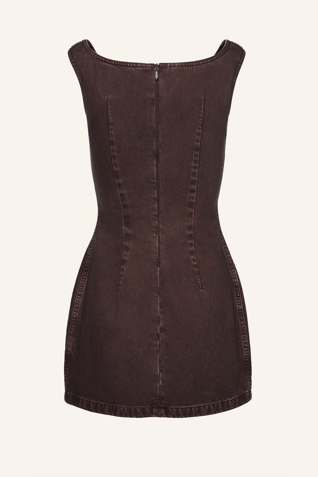 Round Neck Denim Mini Brown Dress