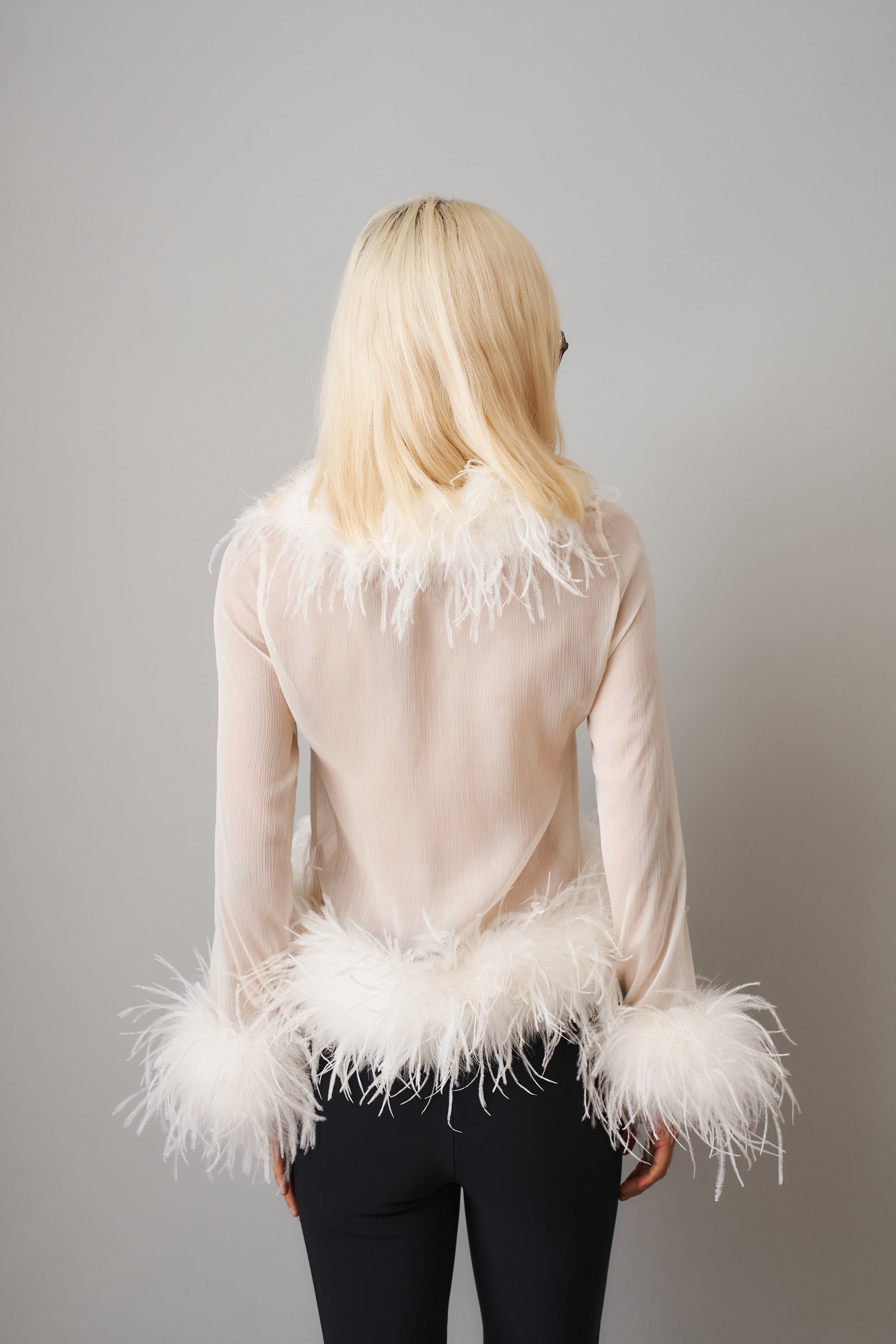 Gigi Sheer Feather Cream Blouse - DÉSORDRE