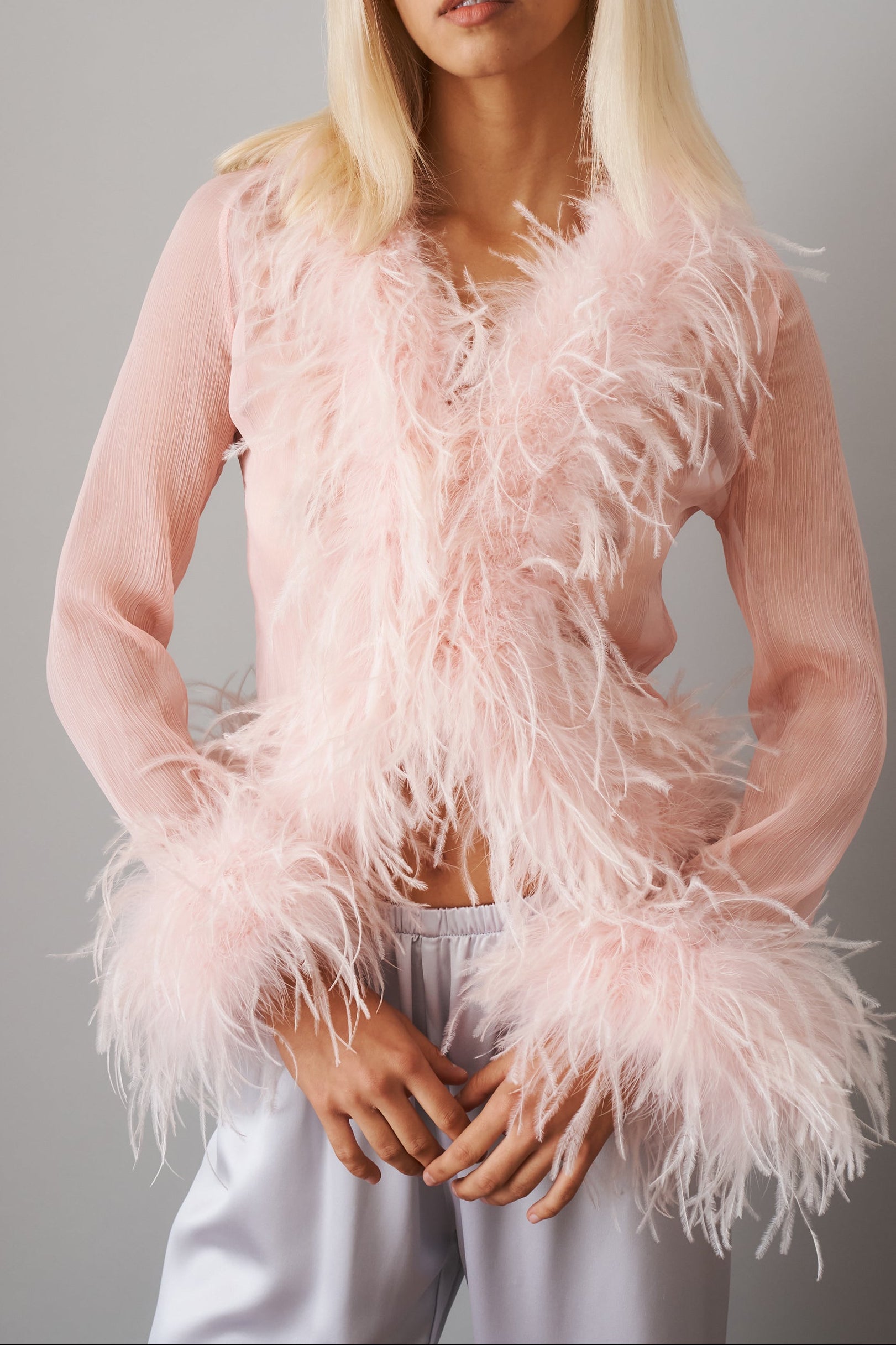 Gigi Sheer Feather Pink Blouse - DÉSORDRE