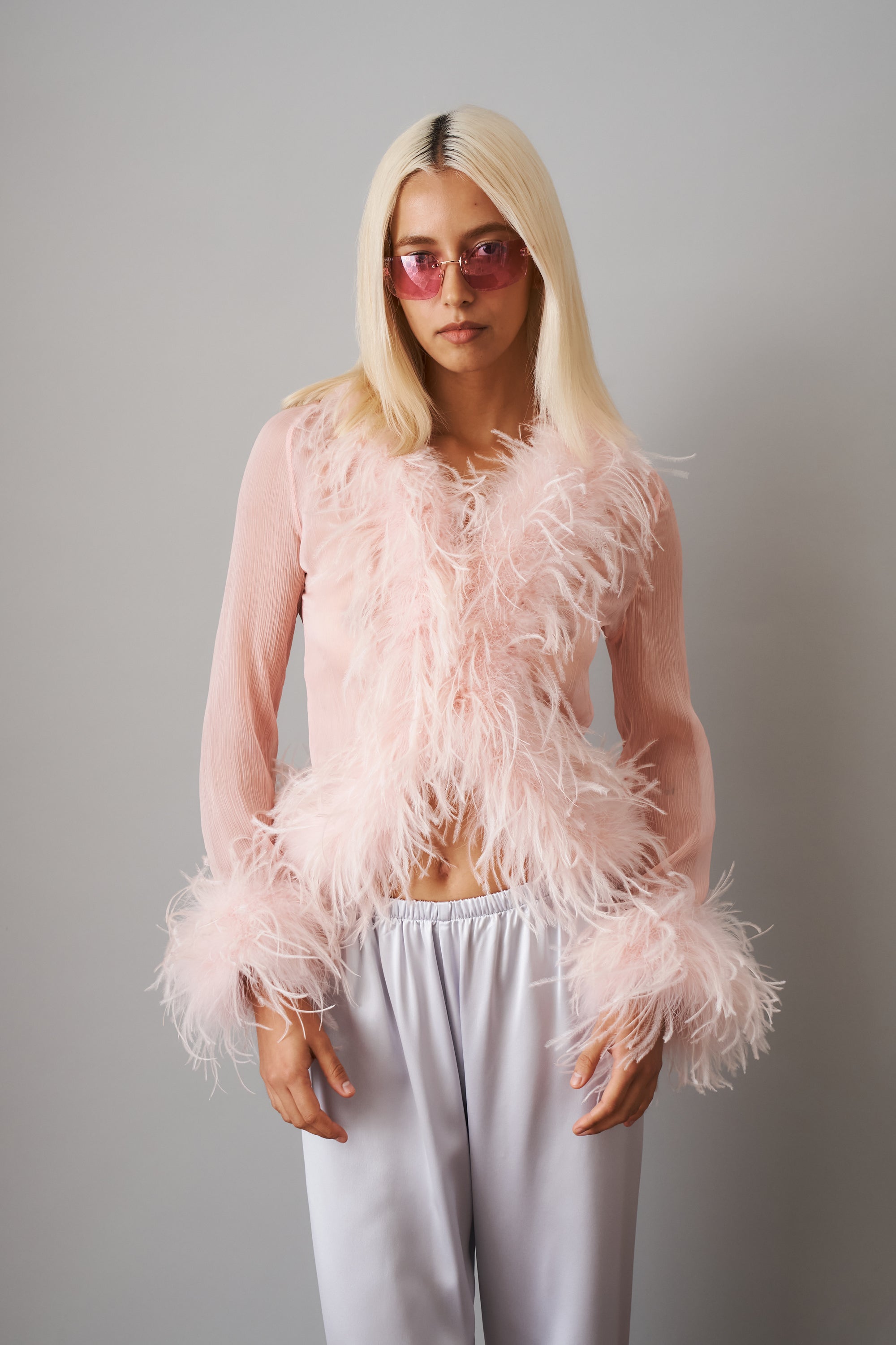 Gigi Sheer Feather Pink Blouse - DÉSORDRE