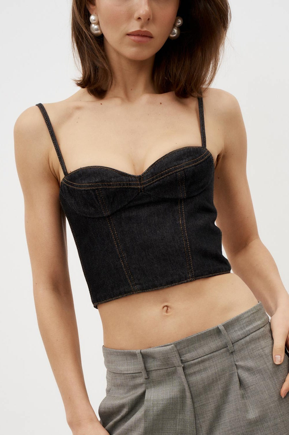 Bustier Cropped Black Denim Corset Top - Désordre Boutique