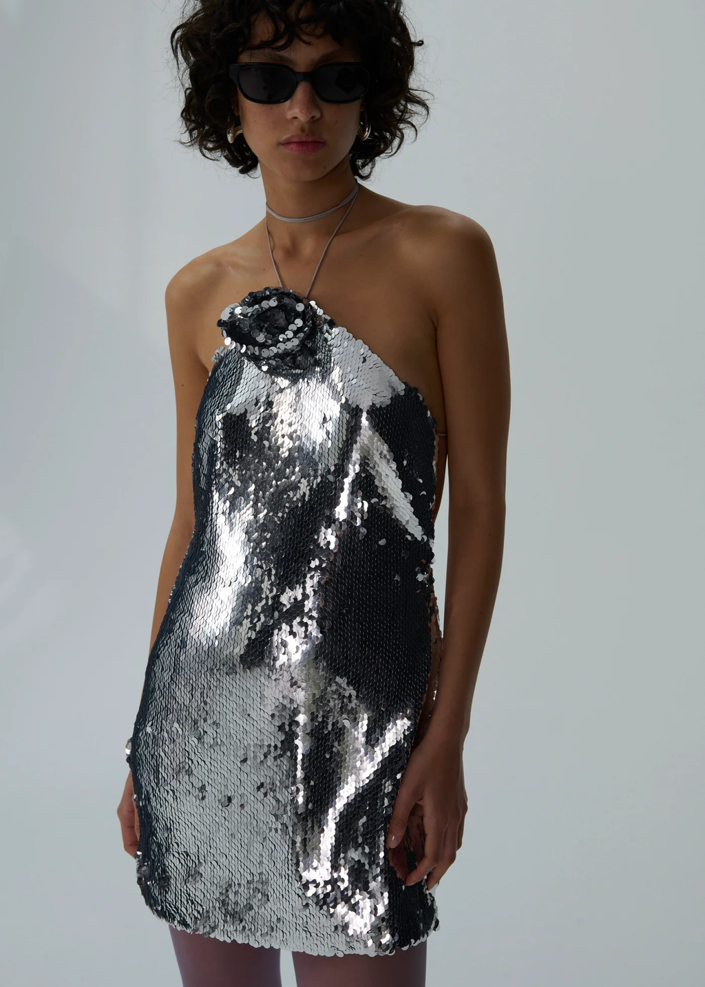 Choker Sequin Mini Silver Dress - Désordre Boutique