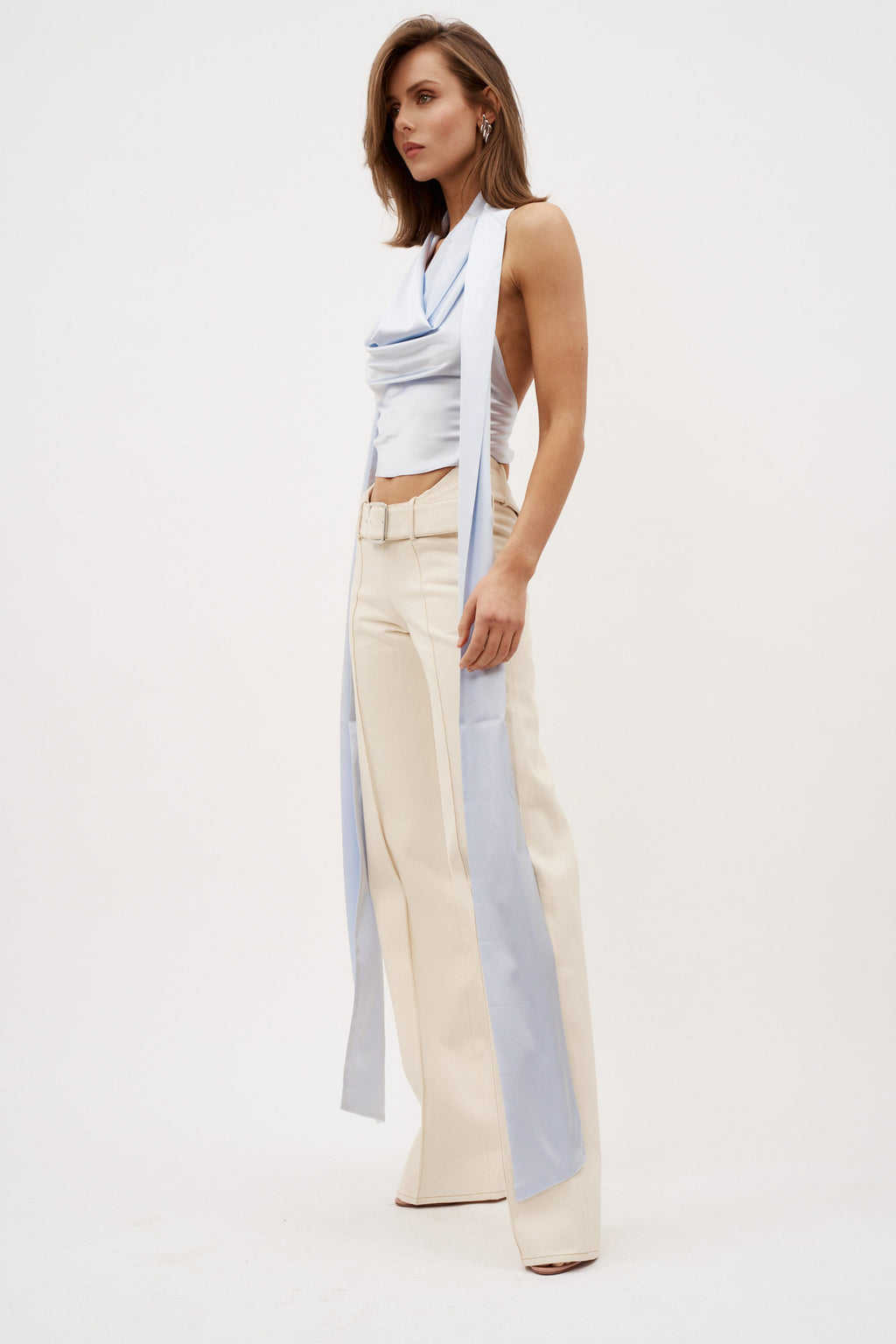 Cowl Neck Halter Ice Blue Top - Désordre Boutique