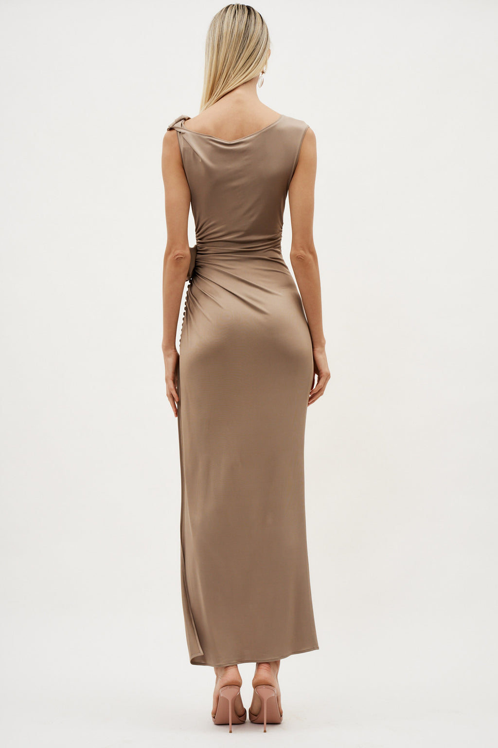 Cowl Neck Jersey Midi Beige Dress - Désordre Boutique