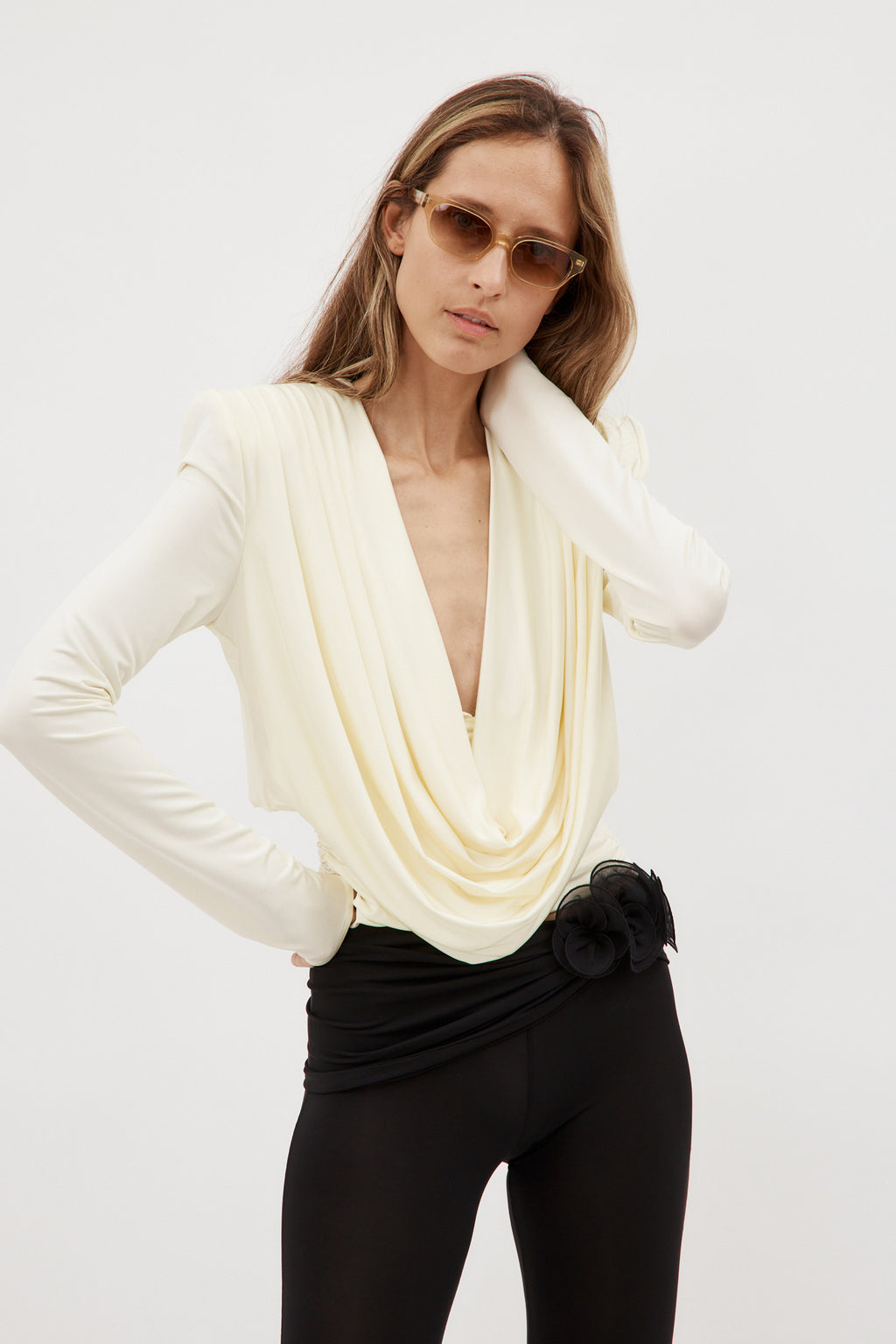 Cowl Neck Long Sleeve Cream Top - Désordre Boutique