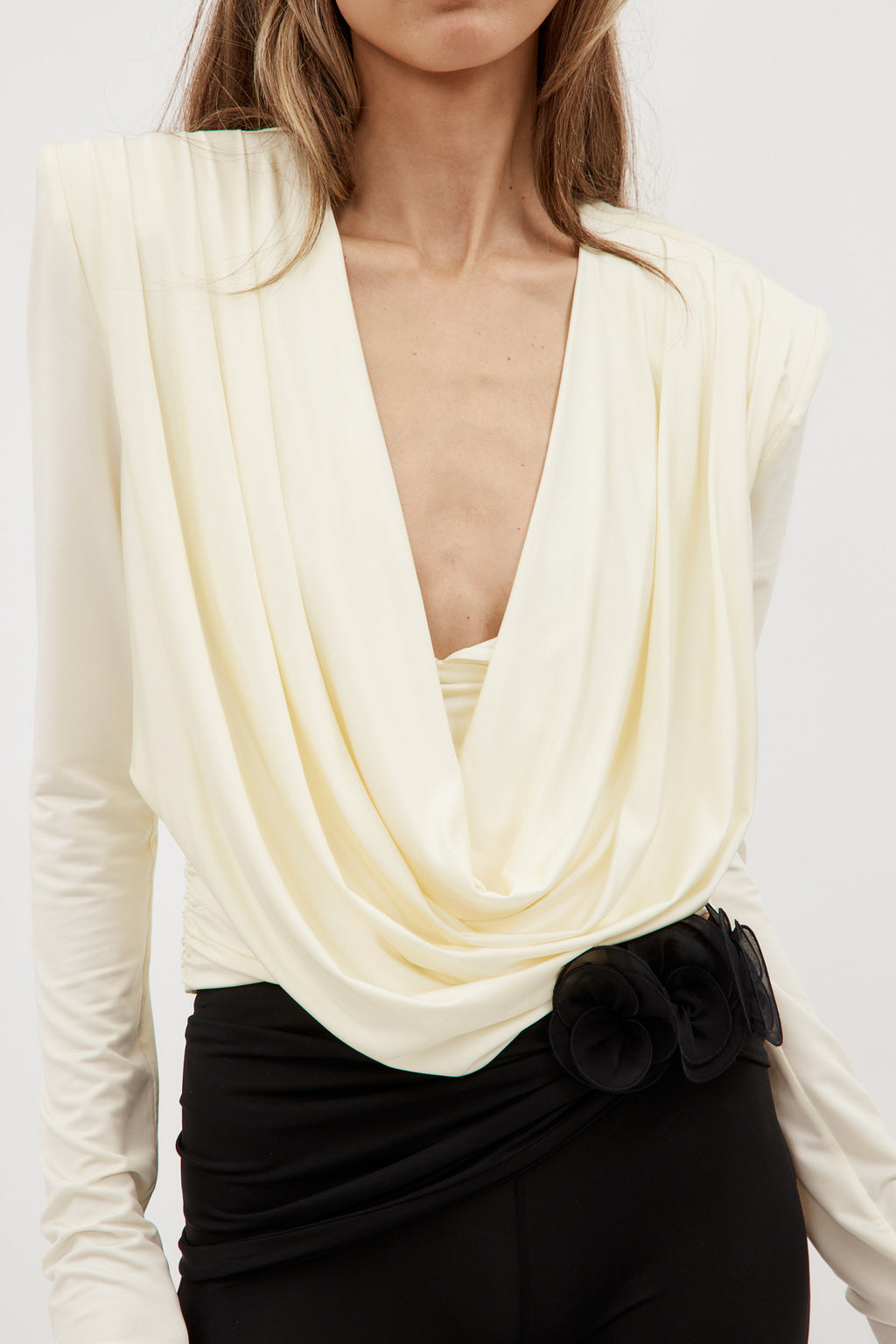 Cowl Neck Long Sleeve Cream Top - Désordre Boutique