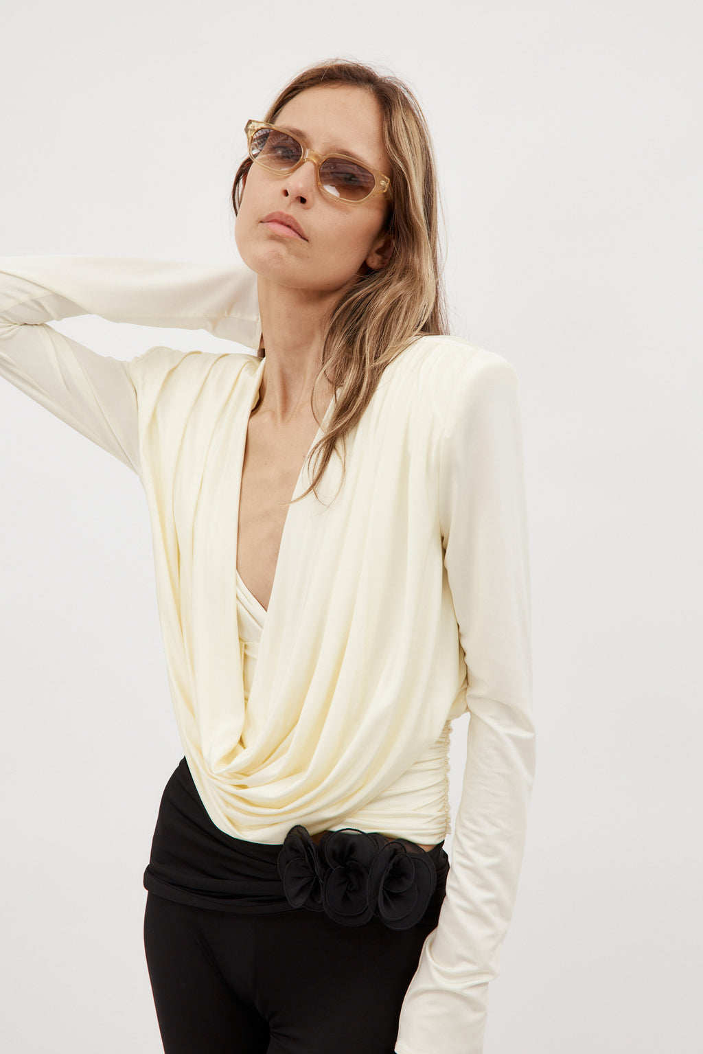 Cowl Neck Long Sleeve Cream Top - Désordre Boutique