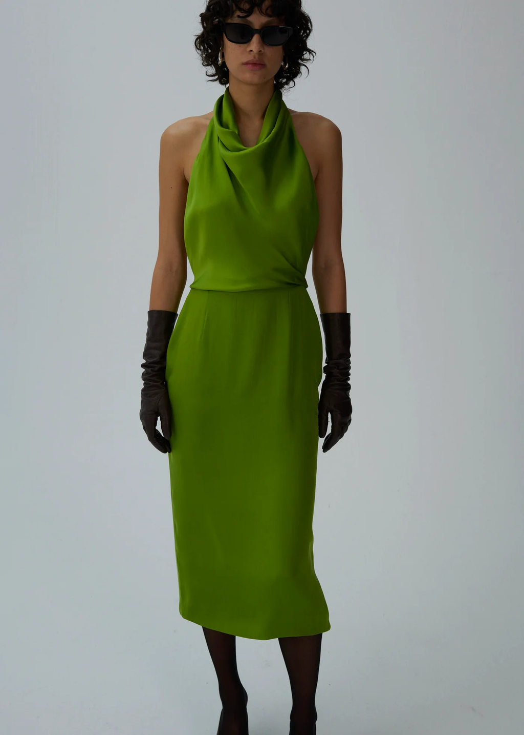 Cowl Neck Silk Slip Green Dress - Désordre Boutique