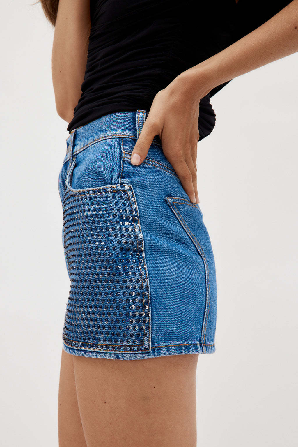 Crystal Embellished Medium Indigo Mini Skirt - Désordre Boutique