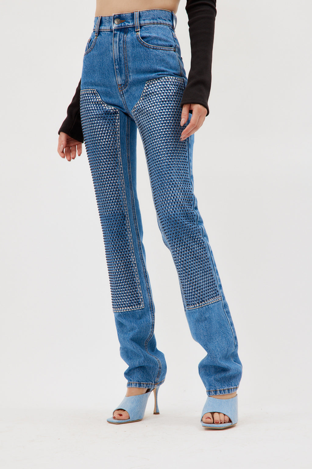 Crystal Embellished Straight Leg Medium Indigo Jean - Désordre Boutique