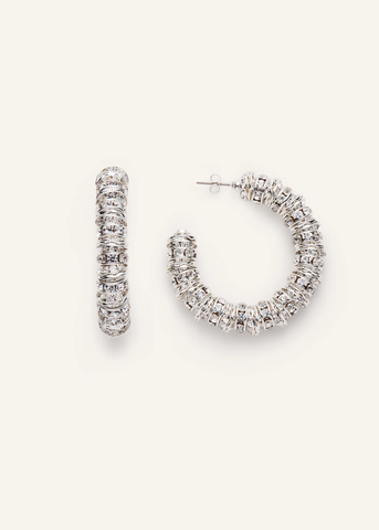 Crystal Encrusted Hoop Silver Earrings - Désordre Boutique