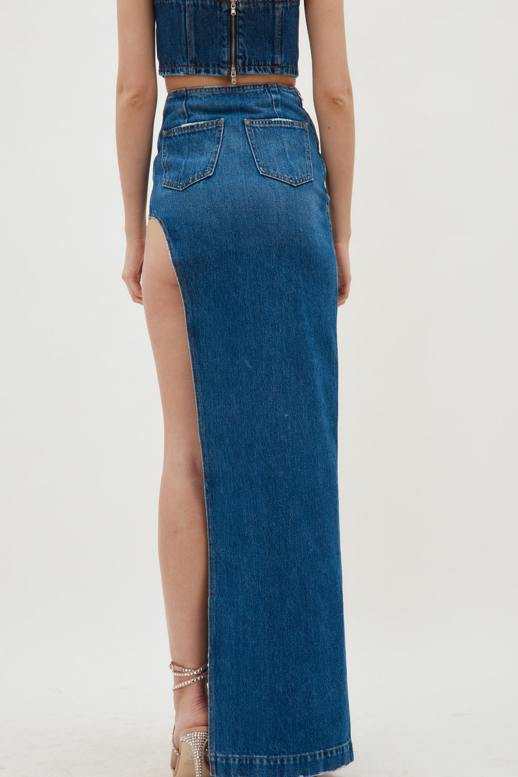 Denim Indigo Blue Skirt with High Slit - Désordre Boutique