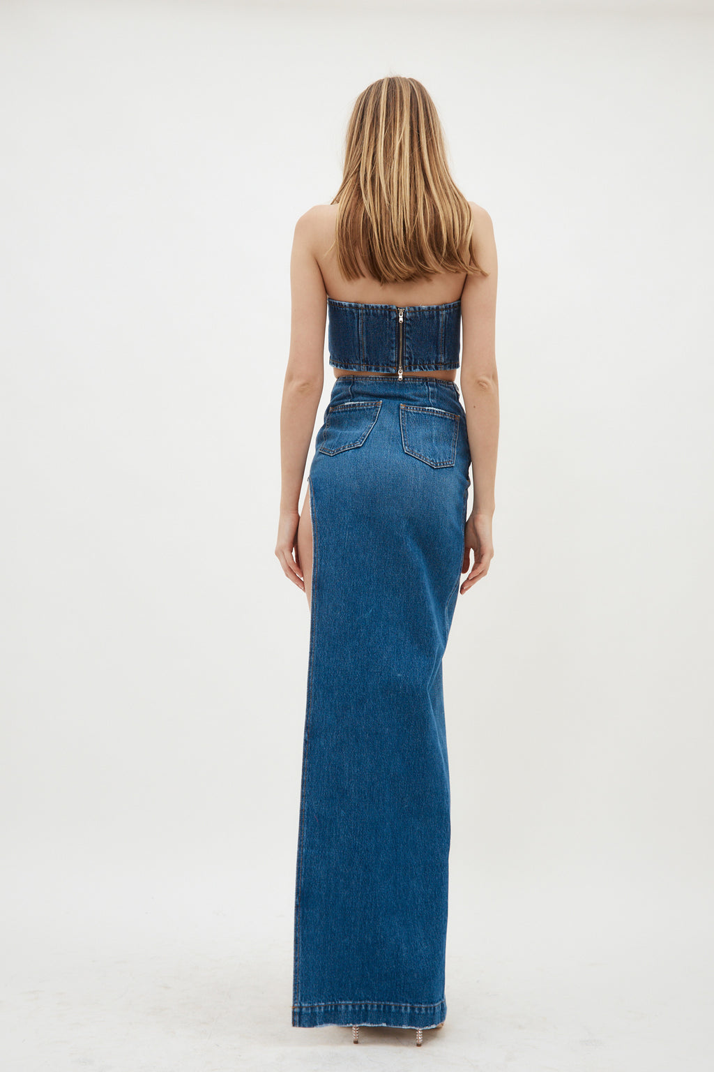 Denim Indigo Blue Skirt with High Slit - Désordre Boutique