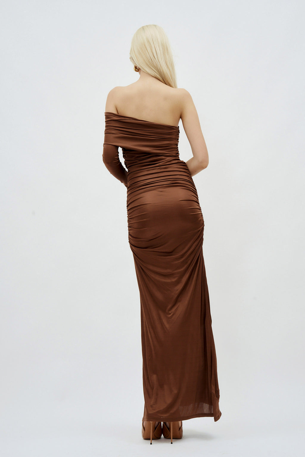 Draped Long Sleeve Bronze Gown - Désordre Boutique