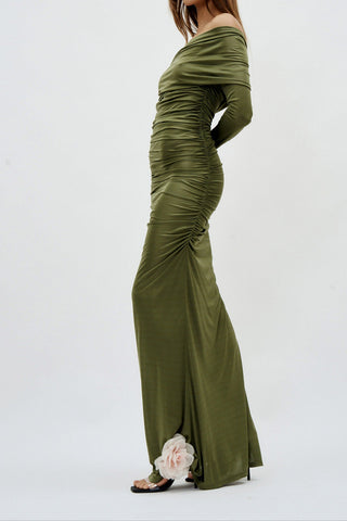 Draped Long Sleeve Mousse Gown - Désordre Boutique