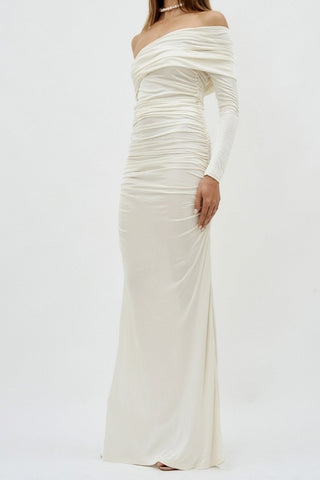 Draped Long Sleeve Off White Gown - Désordre Boutique