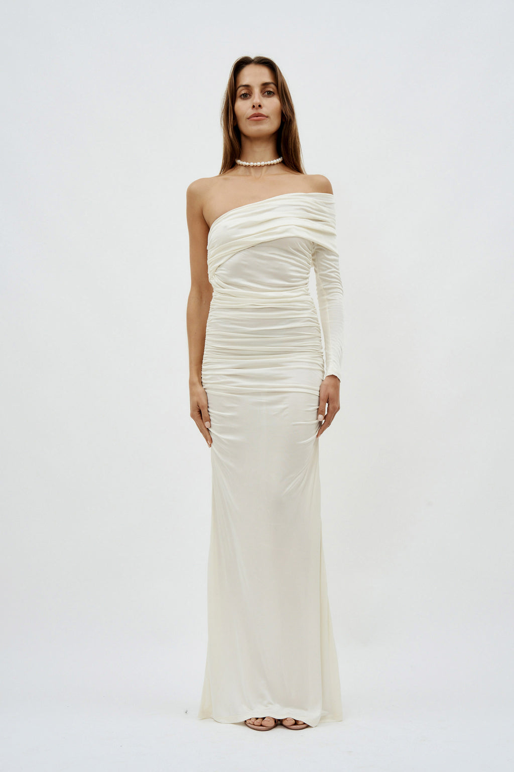 Draped Long Sleeve Off White Gown - Désordre Boutique