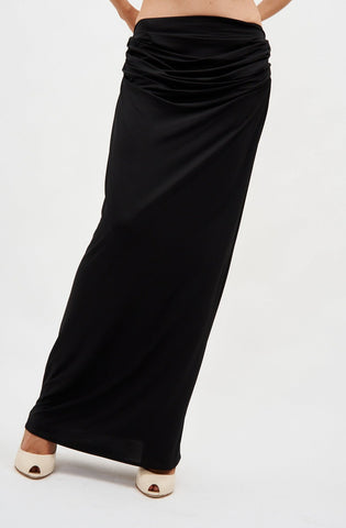 Draped Low Waist Black Midi Skirt - Désordre Boutique