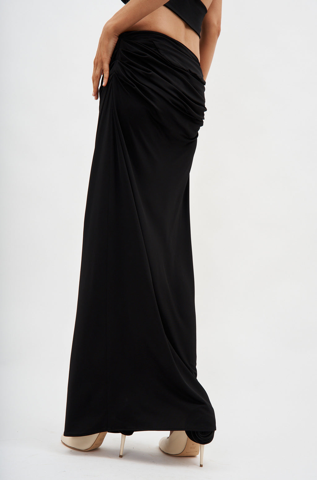 Draped Low Waist Black Midi Skirt - Désordre Boutique