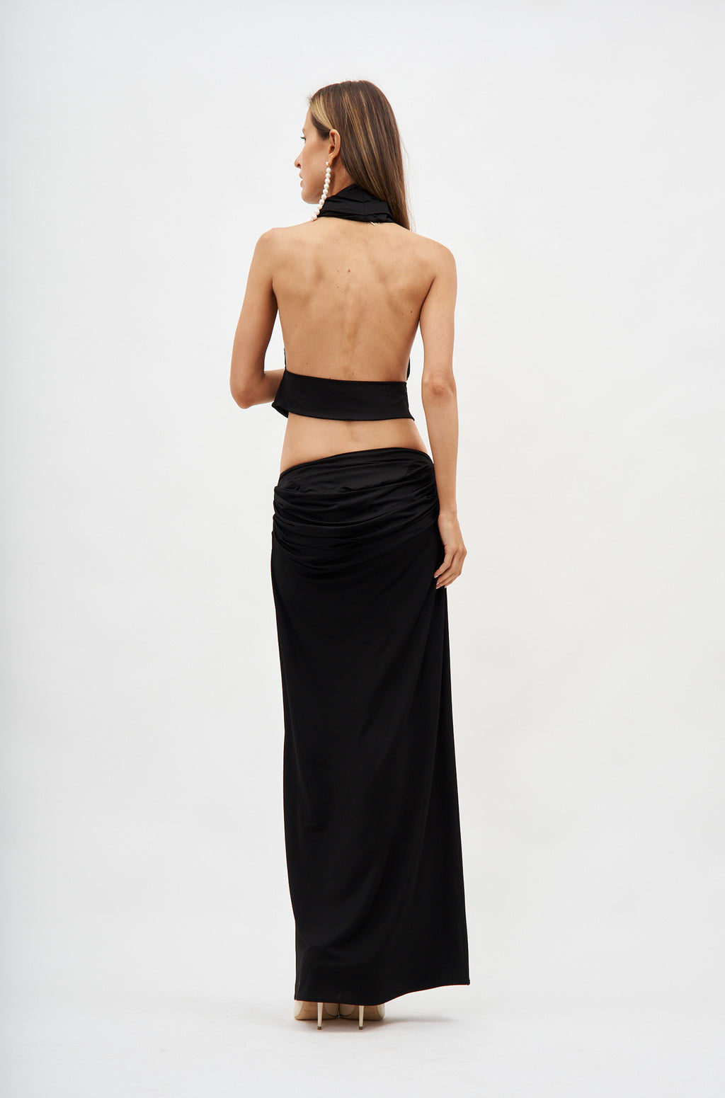 Draped Low Waist Black Midi Skirt - Désordre Boutique