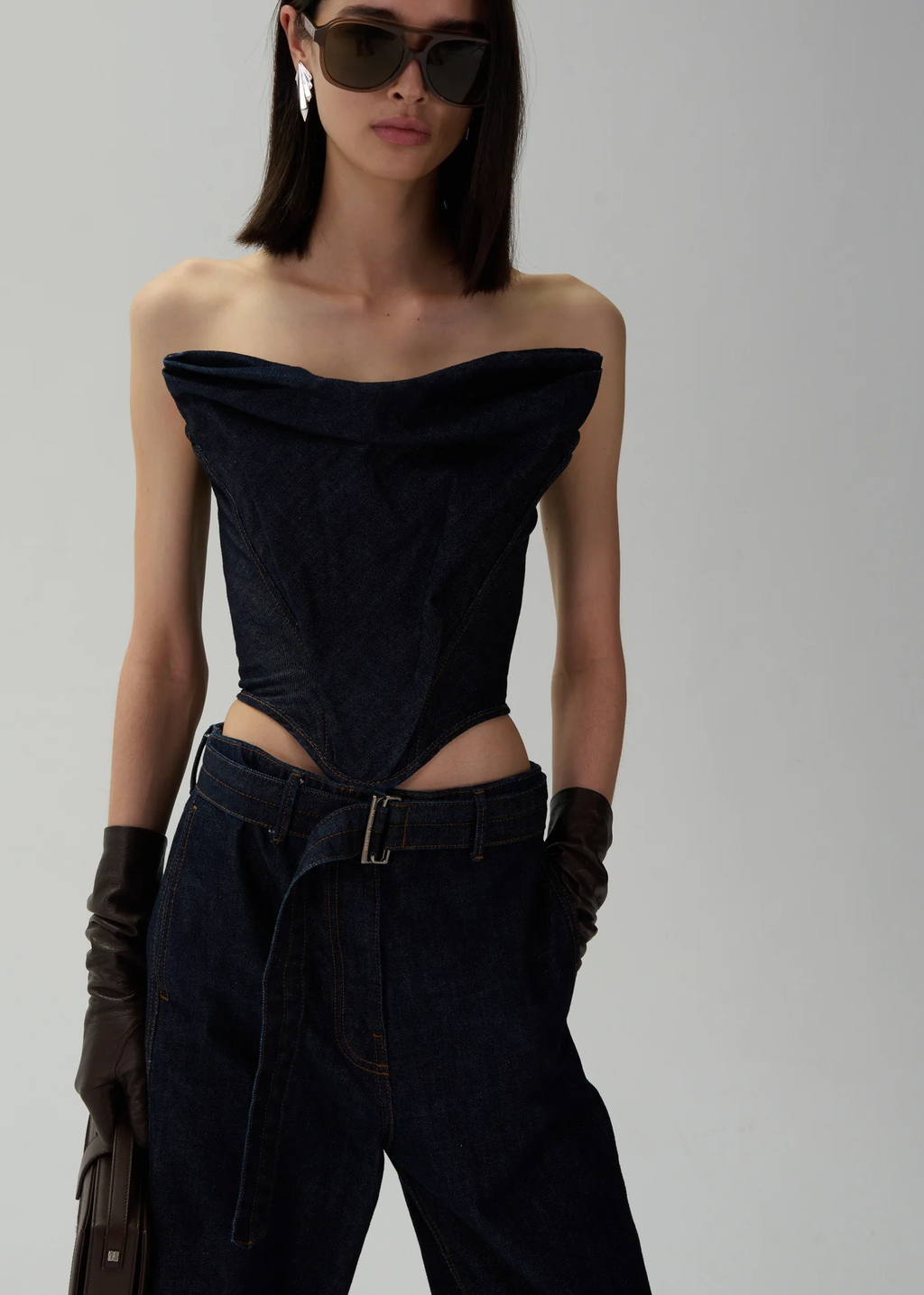 Draped Strapless Denim Navy Corset - Désordre Boutique