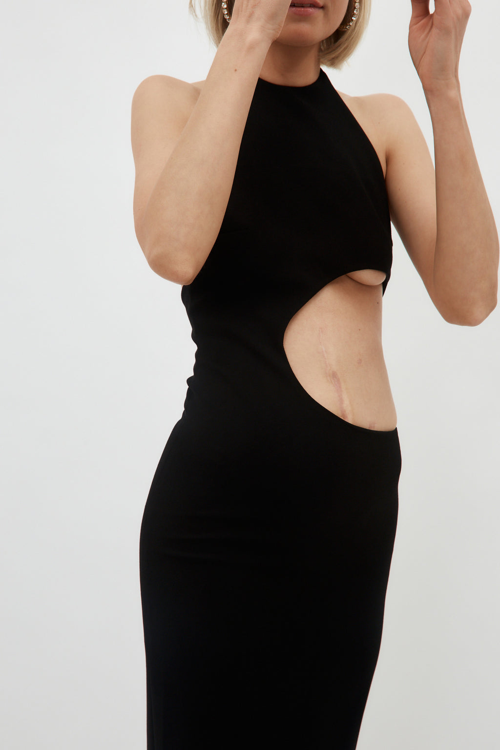 Drawstring Halterneck Black Cut Out Dress - Désordre Boutique