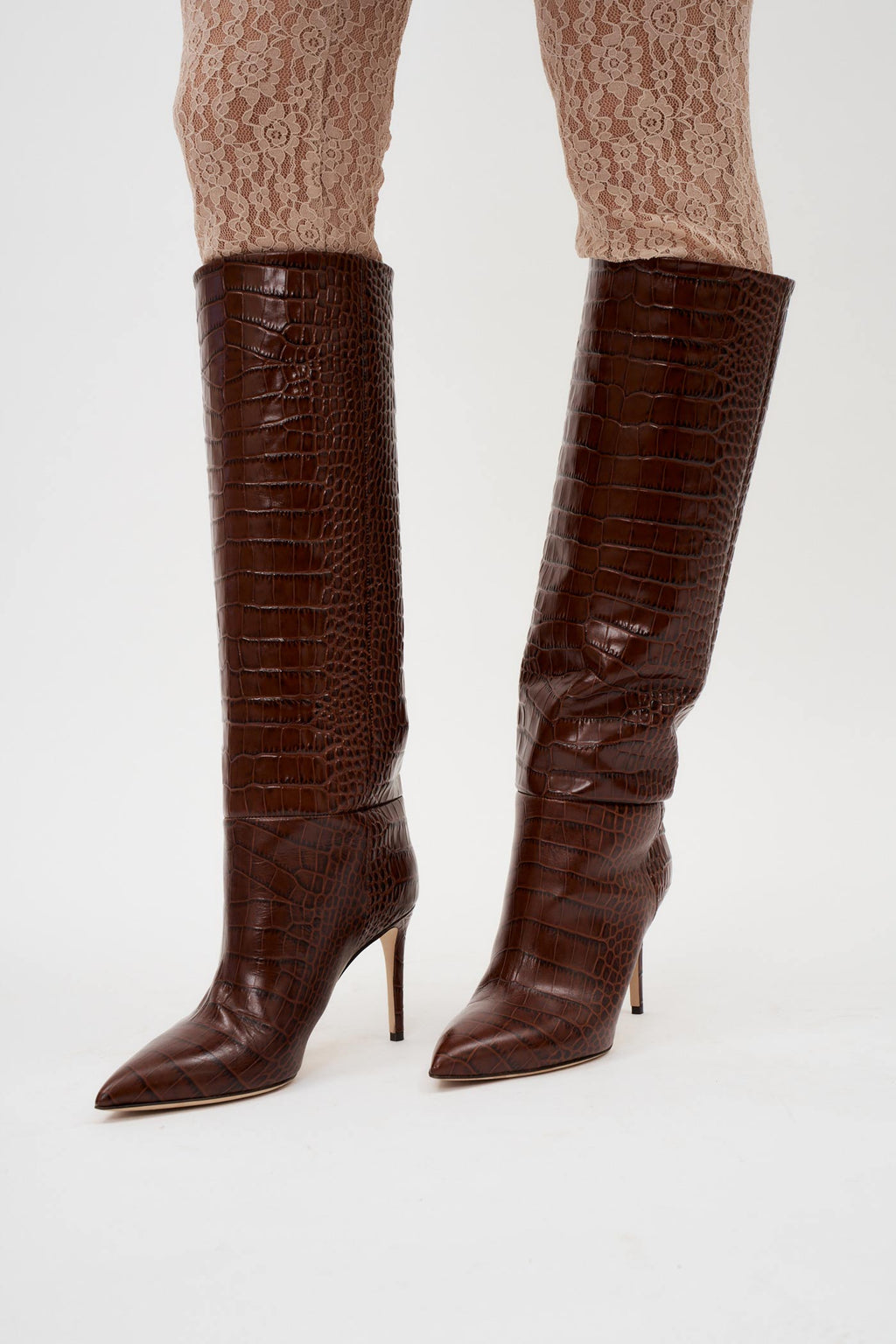 Embossed Croco Stiletto Cioccolato Boot - Désordre Boutique