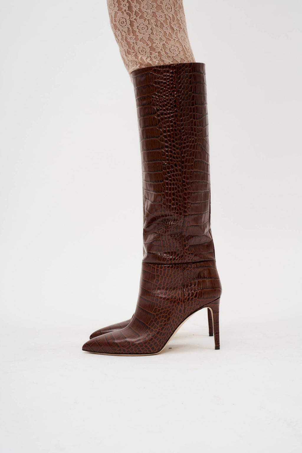 Embossed Croco Stiletto Cioccolato Boot - Désordre Boutique