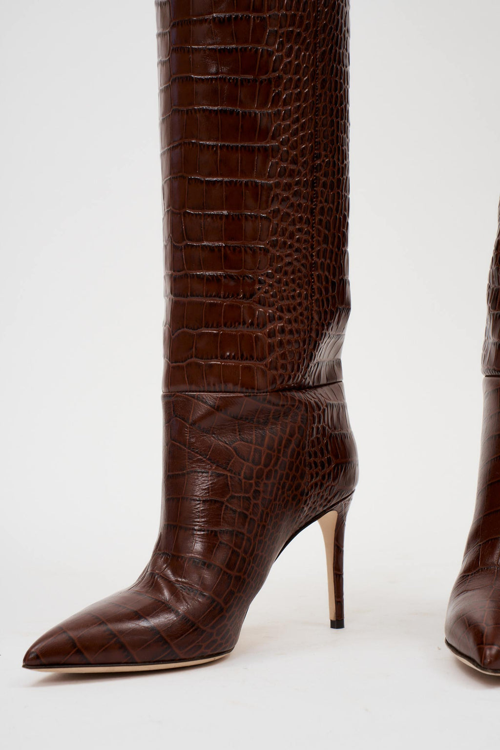 Embossed Croco Stiletto Cioccolato Boot - Désordre Boutique