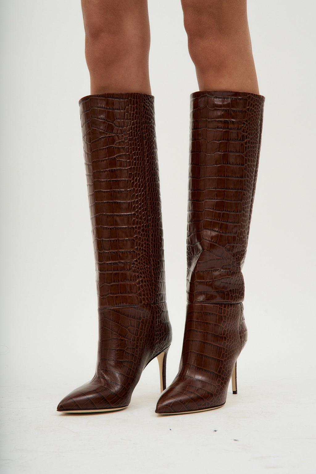 Embossed Croco Stiletto Cioccolato Boot - Désordre Boutique