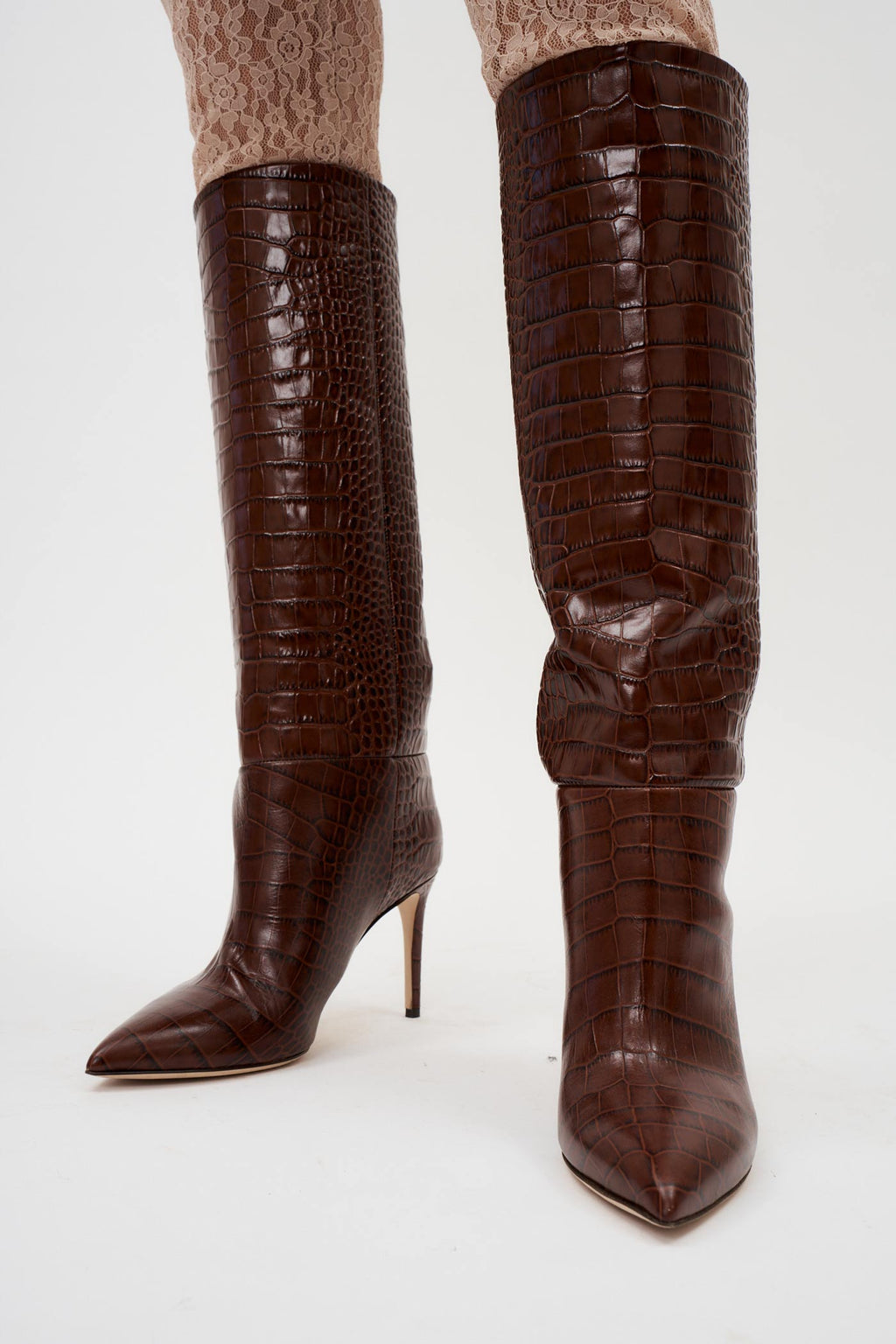 Embossed Croco Stiletto Cioccolato Boot - Désordre Boutique