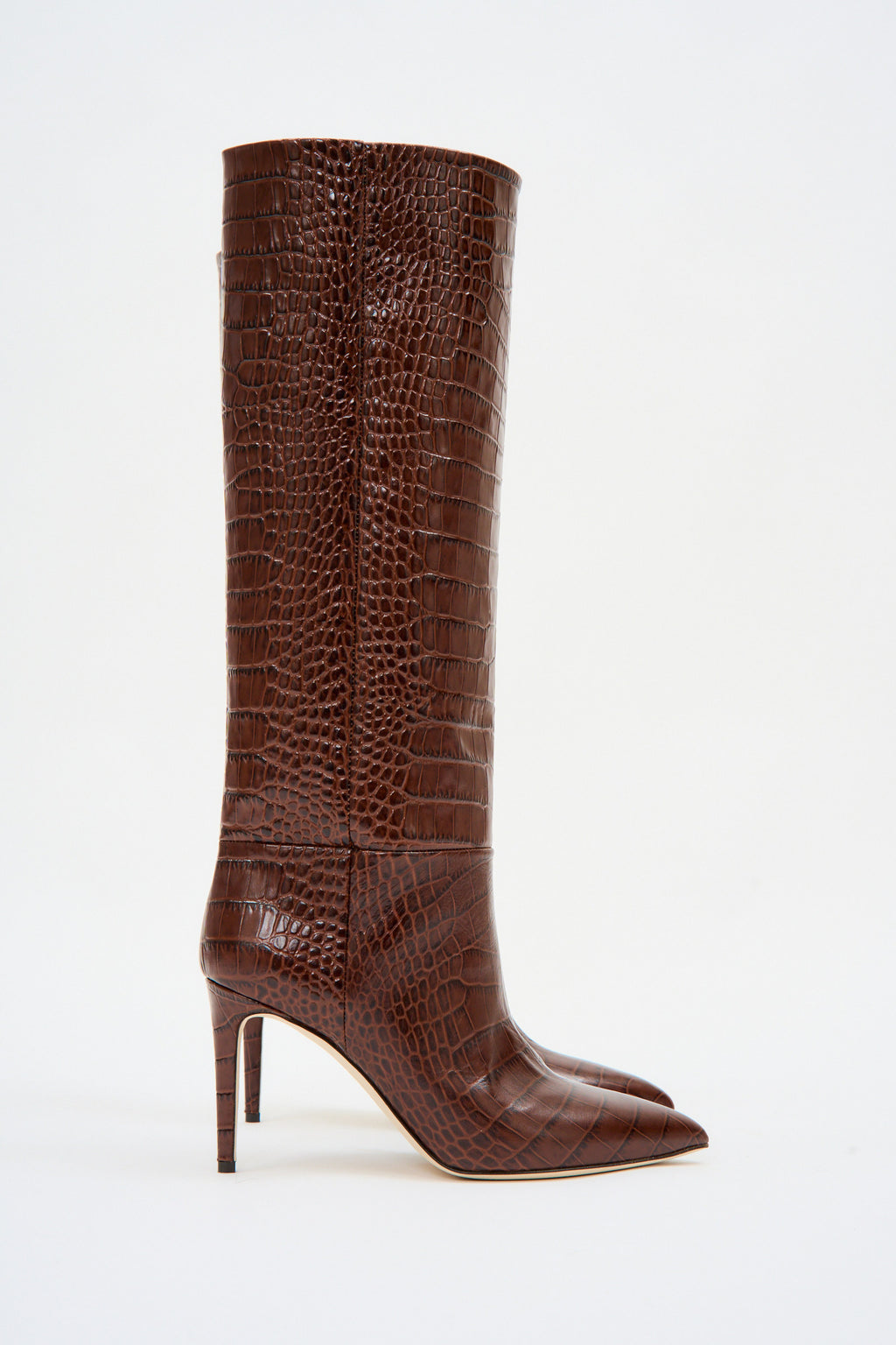 Embossed Croco Stiletto Cioccolato Boot - Désordre Boutique