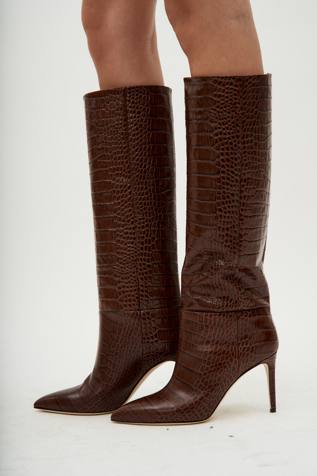 Embossed Croco Stiletto Cioccolato Boot - Désordre Boutique