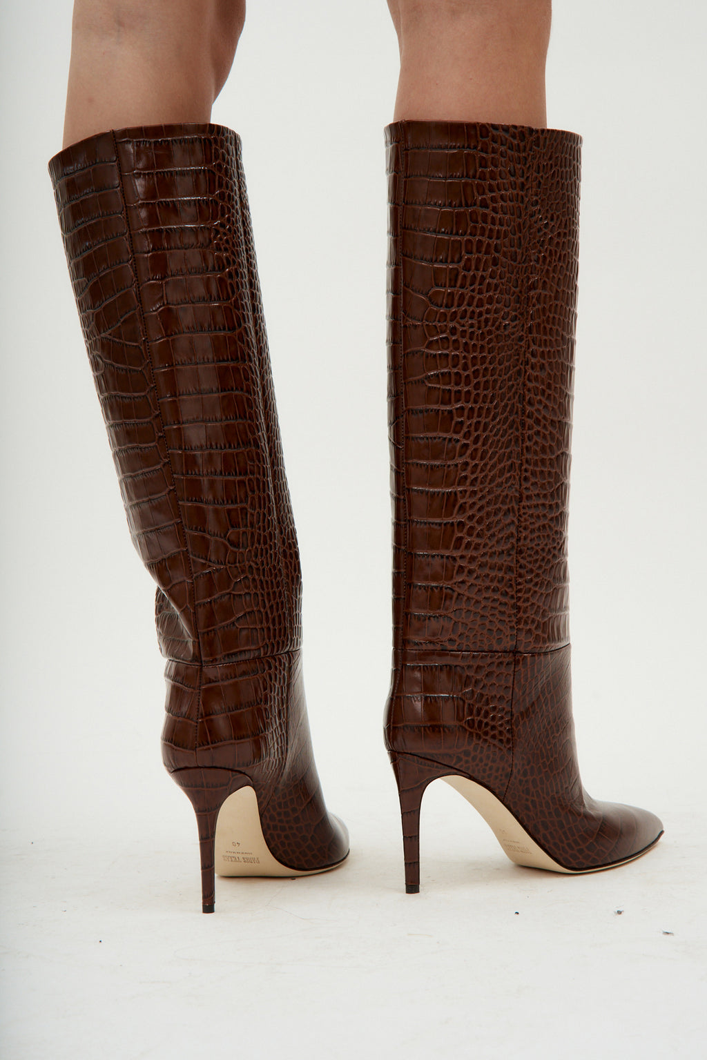 Embossed Croco Stiletto Cioccolato Boot - Désordre Boutique