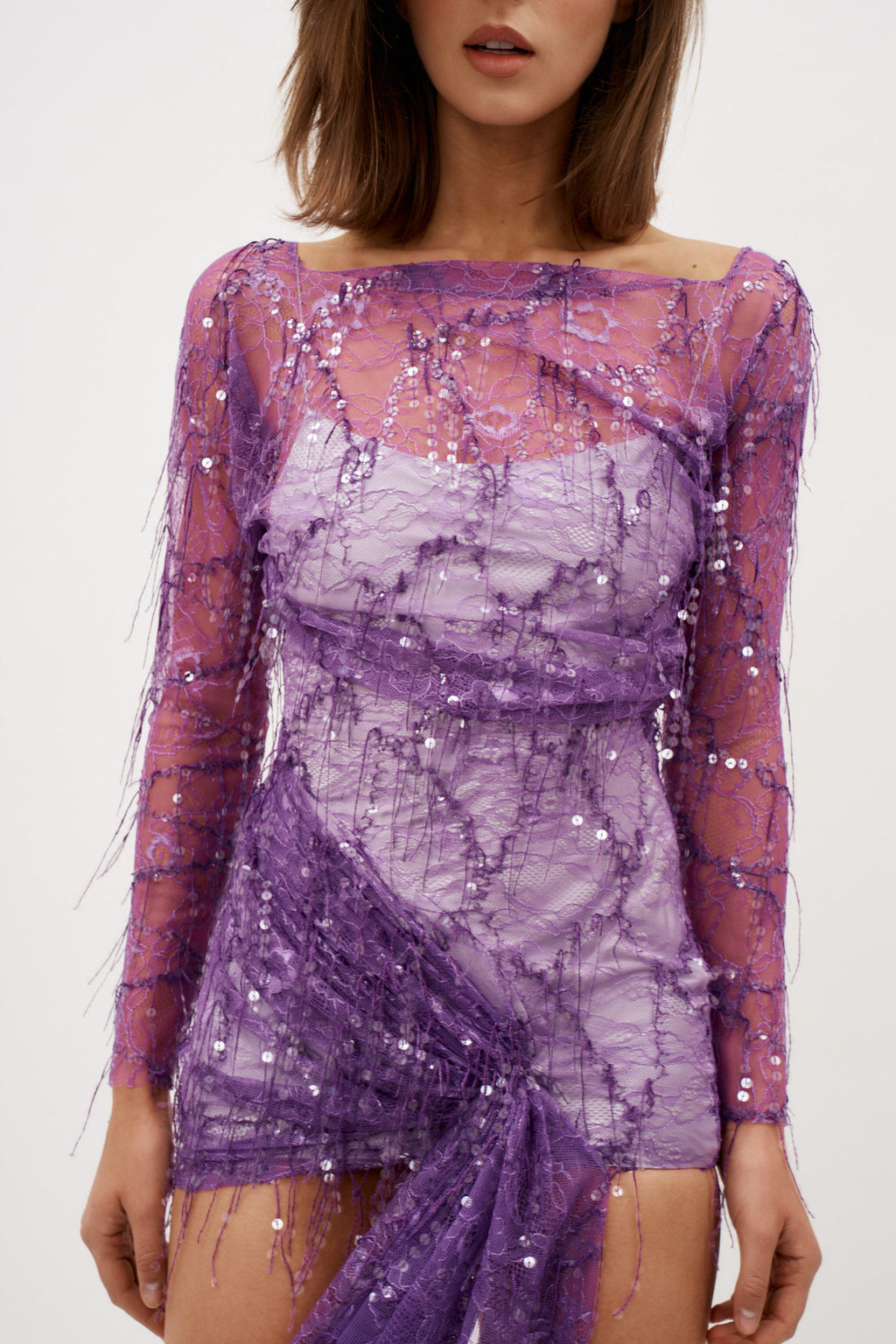 Encased Beaded Ivy Lace Mini Grape Dress - Désordre Boutique