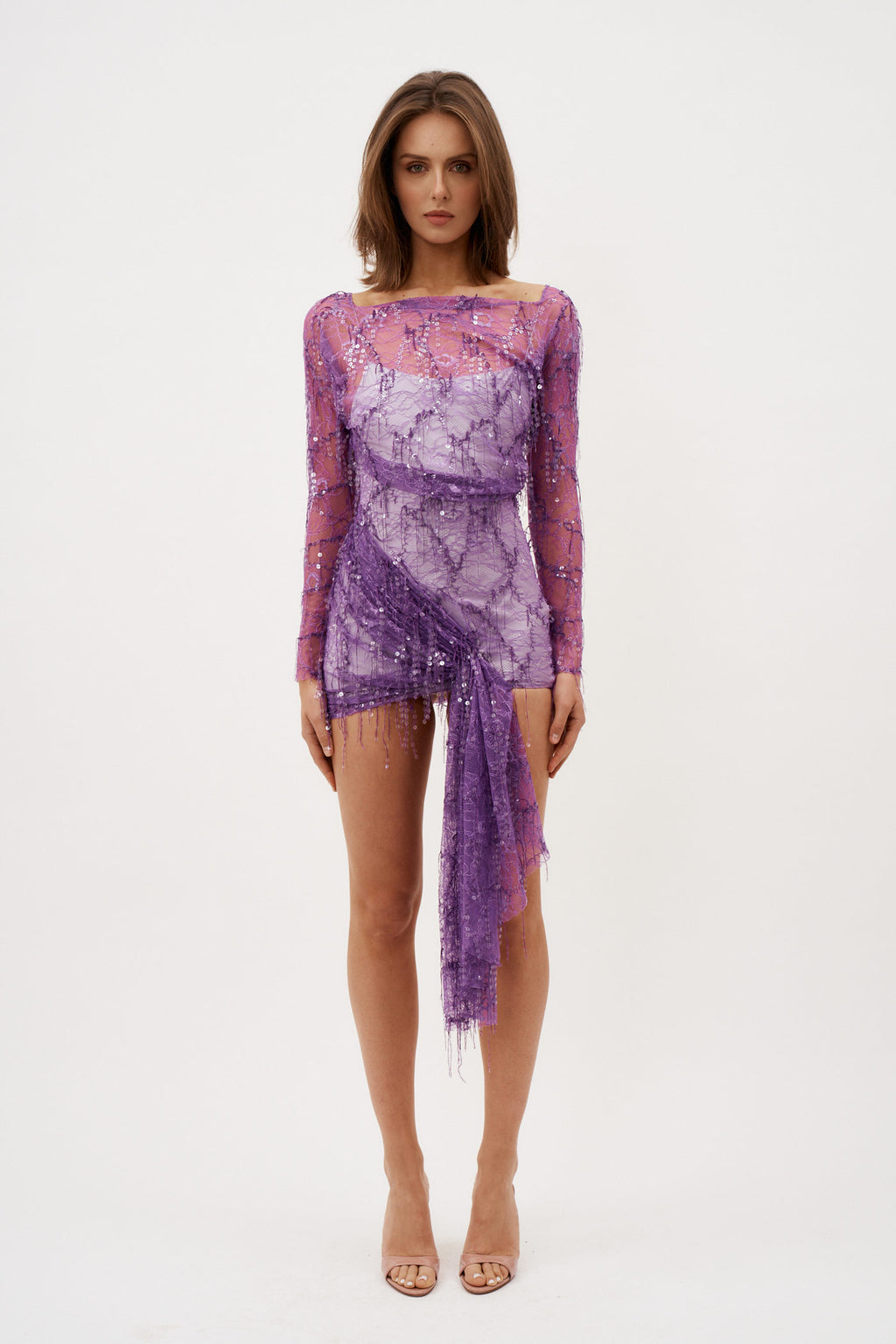 Encased Beaded Ivy Lace Mini Grape Dress - Désordre Boutique